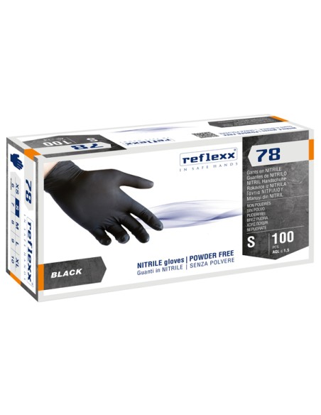 Conf 100 Guanti in nitrile R78 s/polvere tg S nero Reflexx R78/S