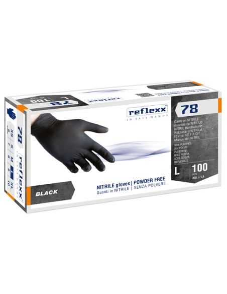 Conf 100 Guanti in nitrile R78 s/polvere tg L nero Reflexx R78/L Reflexx GUANTI DI PROTEZIONE