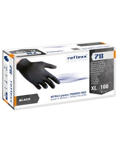 Conf 100 Guanti in nitrile R78 s/polvere tg XL nero Reflexx R78/XL Reflexx GUANTI DI PROTEZIONE