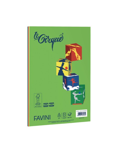 Carta LE SMALL CIRQUE A4 80gr 100fg mix 5 colori forti FAVINI A71X124 FAVINI COLORATA