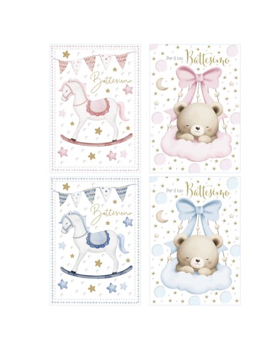 Biglietto Battesimo con glitter fantasie assortite Rex Sadoch BA00024G
