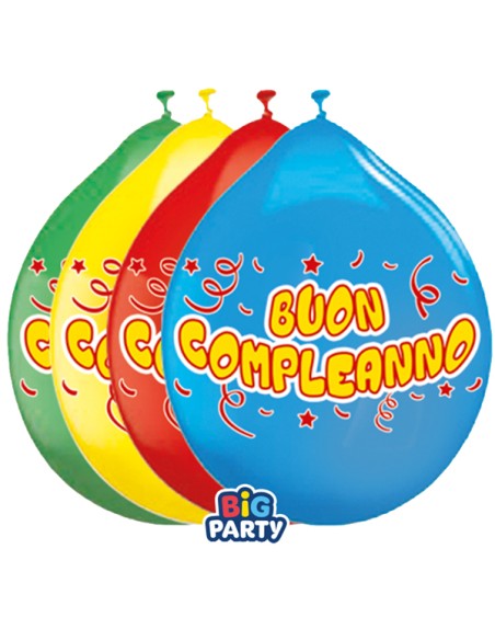 Busta 10 palloncini in lattice Ø26cm Buon compleanno Big Party 71147
