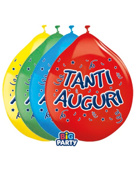 Busta 10 palloncini in lattice Ø26cm Tanti auguri Big Party 71148