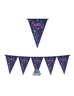 Festone bandiere Happy Birthday neon lungh.3mt Big Party 76812