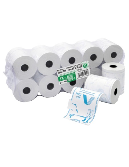 Blister 10 rotoli RC carta termica BPA free 48gr 57mm x 30mt Ø esterno 45mm NBA5730TK Rotolificio Pugliese ROTOLI PER REGISTR...