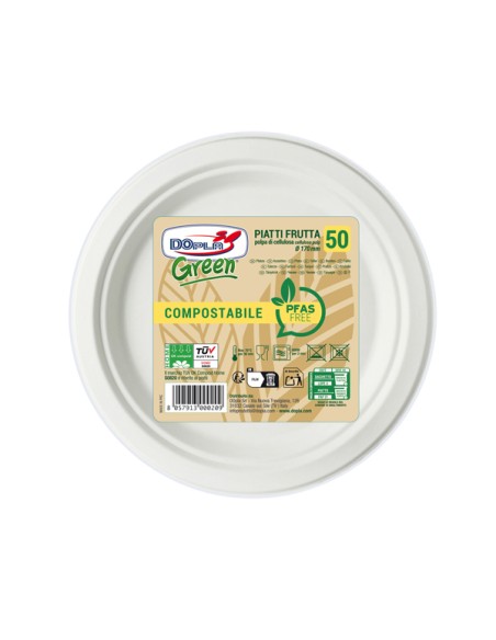 50 Piatti frutta Ø170mm biodegradabili e compostabili Dopla Green 07904 DOPLA PIATTI MONOUSO