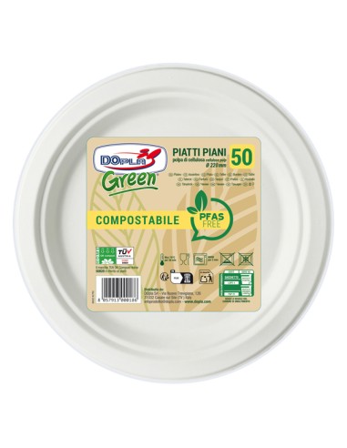 50 Piatti piani Ø220mm biodegradabili e compostabili Dopla Green 07902 DOPLA PIATTI MONOUSO