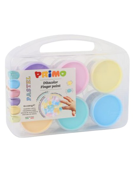 Valigetta 6 colori a dita 100gr c/pennello colori assortiti pastello Primo 2212TD6PAST PRIMO ACQUERELLI-COLORI A DITA