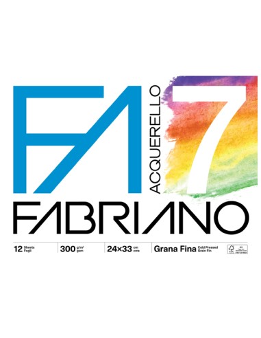 Blocco acquerello F7 24x33cm 12fg 300gr grana fine Fabriano 19100767 FABRIANO ALBUM DISEGNO BIANCO