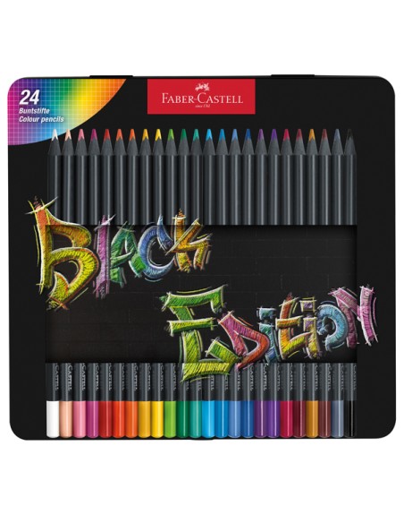 Astuccio in metallo 24 matite colorate triangolare Black Edition Faber-Castell 116425