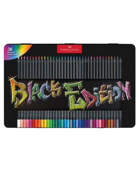 Astuccio in metallo 36 matite colorate triangolare Black Edition Faber-Castell 116437