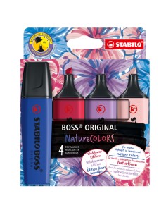Astuccio 4 evidenziatori Stabilo Boss NatureColors Wildflowers cipria/blu elettr 70/4-1-103-5
