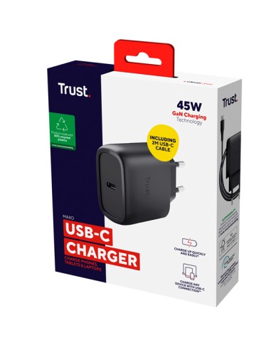 Caricatore 45W GaN USB-C - MAXO Nero_Trust 25521 TRUST POWERBANK E CARICATORI