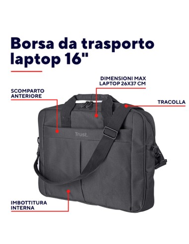 Borsa per laptop fino a 16" – Nero -Primo -Trust 21551 TRUST BORSE-ZAINI-TROLLEY