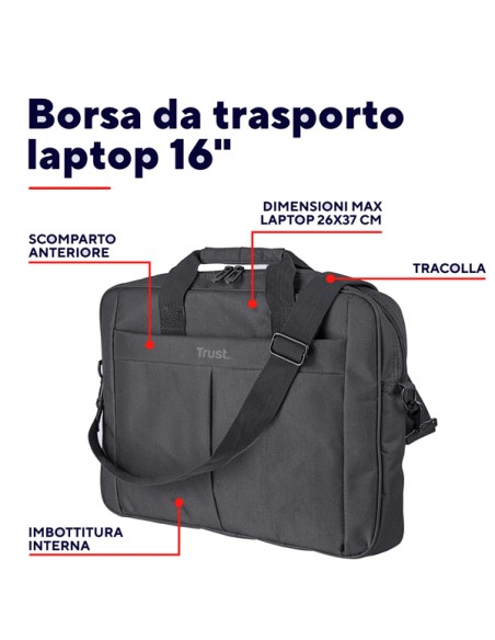 Borsa per laptop fino a 16" – Nero -Primo -Trust 21551 TRUST BORSE-ZAINI-TROLLEY