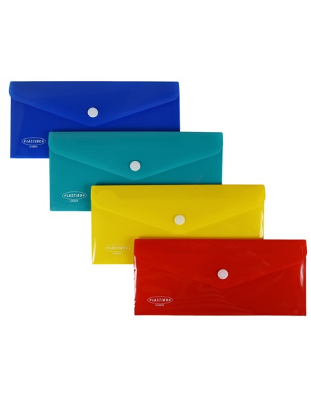Busta con bottone in PP 22,5 x 12,5cm colori assortiti Plastibor P0422190 Plastibor CARTELLINE IN PLASTICA CON BOTTONE