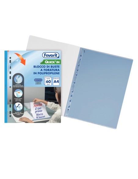 Blocco QUICK IN 60 buste forate lisce A4 Favorit 400205416 FAVORIT BUSTE A PERFORAZIONE UNIVERSALE