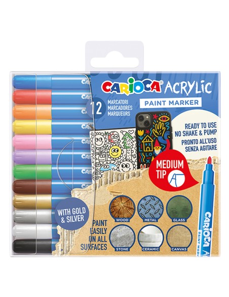 Astuccio 12 Paint Marker acrilico punta media colori assortiti Carioca 45294 CARIOCA PENNARELLI