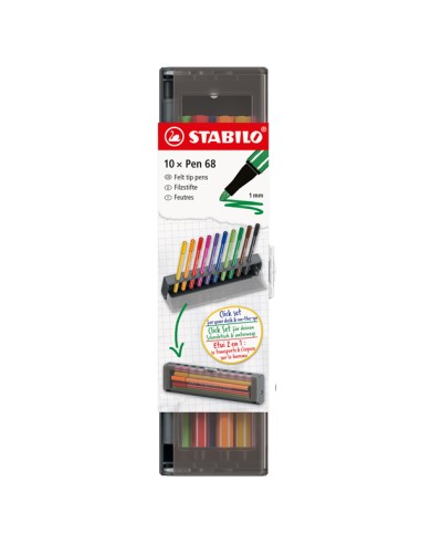 Click set 10 pennarelli Stabilo Pen 68 colori assortiti 6810-7 STABILO PUNTA FELTRO