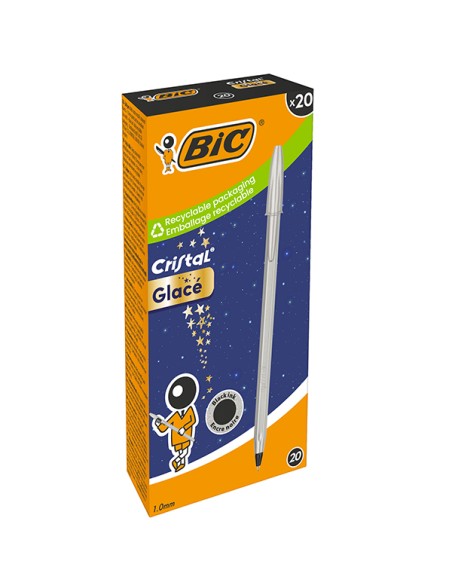 Scatola 20 penna sfera Cristal GlacE' fusto argento 1.0mm BIC® 302533 BIC CON CAPPUCCIO