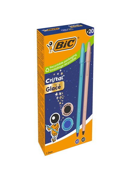 Scatola 20 penna sfera Cristal GlacE' fusto blu/rosa 1.0mm BIC® 302535 BIC CON CAPPUCCIO