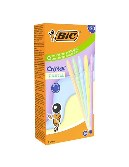 Scatola 20 penna sfera Cristal Pastel colori assortiti 1.0mm BIC® 302550 BIC CON CAPPUCCIO