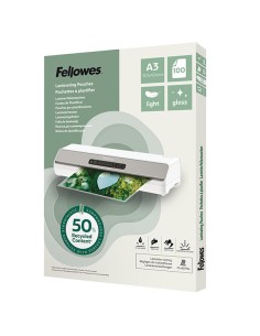 Scatola 100 pouches riciclate 80mic A3 Fellowes 100142988 FELLOWES POUCHES PER PLASTIFICARE