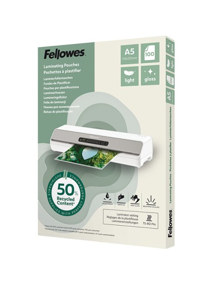Scatola 100 pouches riciclate 80mic A5 Fellowes 100143440