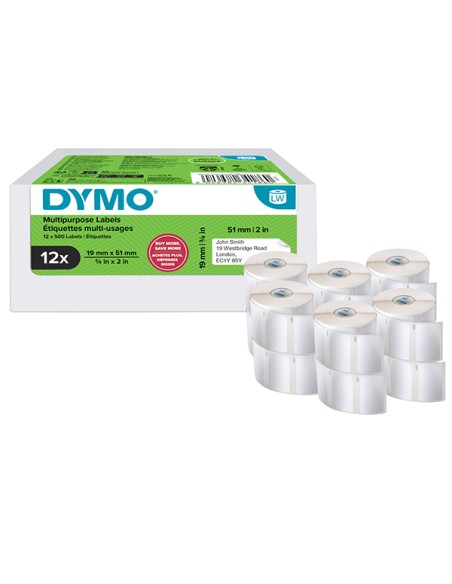 Value pack 12 rotoli etichette multiuso 19x51mm bianco (500 etic/rt) Dymo LW 2234186 DYMO ETICHETTE-NASTRI PER ETICHETTATRICI