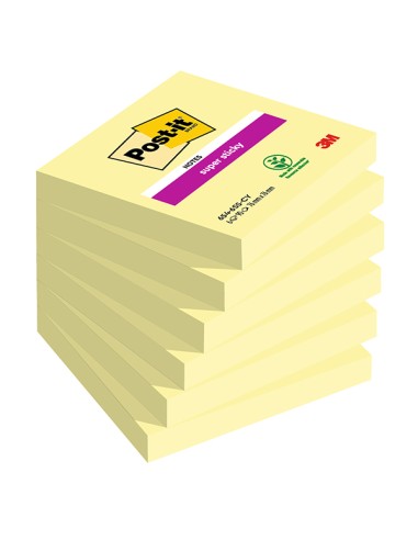 Cf. 6pz 90 foglietti Post-it® Super Sticky 76x76mm 654-6SS giallo Canary 7100263706