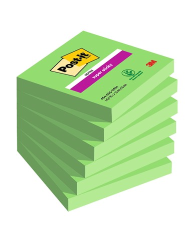 Cf. 6pz 90 foglietti Post-it® Super Sticky 76x76mm 654-6SS verde 7100263204 POST-IT BLOCCHI ADESIVI-DISPENSER