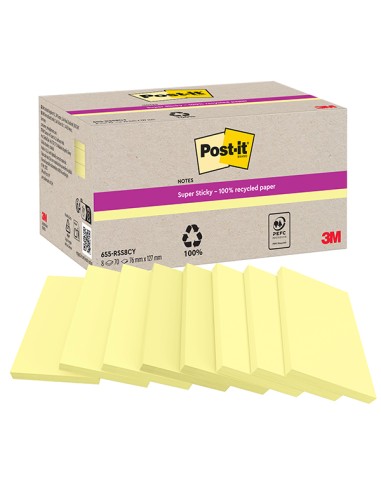 Cf. 8pz blocco 70fg Post-it®SuperSticky carta riciclata 76x127mm 622R-SS8CY gial 7100374543