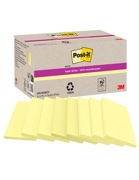 Cf. 8pz blocco 70fg Post-it®SuperSticky carta riciclata 76x127mm 622R-SS8CY gial 7100374543