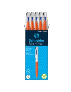 Penna a sfera Take 4 a quattro colori punta M fusto arancione fluo Schneider P138126 2