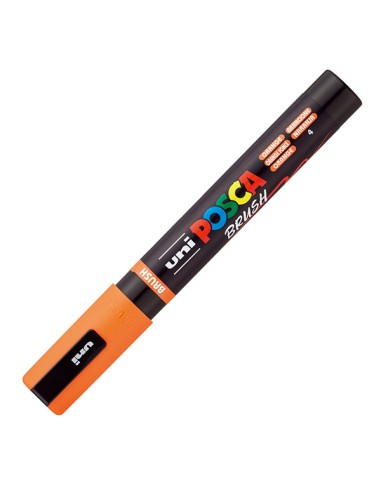 Marcatore Uni Posca PC5MBR punta brush 1.0 - 4.0mm arancio Uni Mitsubishi M PC5MBR AC UNI MITSUBISHI A BASE D'ACQUA