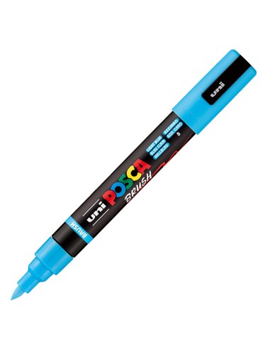 Marcatore Uni Posca PC5MBR punta brush 1.0 - 4.0mm azzurro Uni Mitsubishi M PC5MBR AZ UNI MITSUBISHI A BASE D'ACQUA
