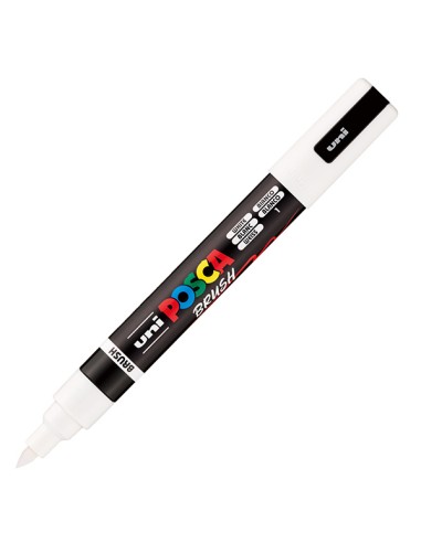 Marcatore Uni Posca PC5MBR punta brush 1.0 - 4.0mm bianco Uni Mitsubishi M PC5MBR BI UNI MITSUBISHI A BASE D'ACQUA