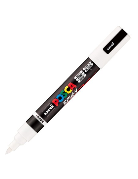 Marcatore Uni Posca PC5MBR punta brush 1.0 - 4.0mm bianco Uni Mitsubishi M PC5MBR BI UNI MITSUBISHI A BASE D'ACQUA