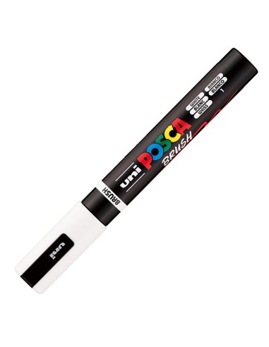 Marcatore Uni Posca PC5MBR punta brush 1.0 - 4.0mm bianco Uni Mitsubishi M PC5MBR BI UNI MITSUBISHI A BASE D'ACQUA