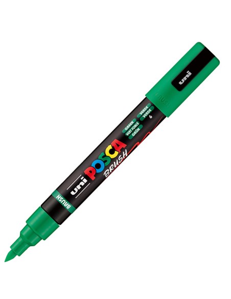 Marcatore Uni Posca PC5MBR punta brush 1.0 - 4.0mm verde Uni Mitsubishi M PC5MBR V UNI MITSUBISHI A BASE D'ACQUA
