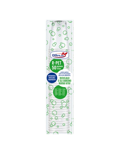 Conf 50 Bicchieri R-PET tacca 400ml trasparenti Dopla 25002