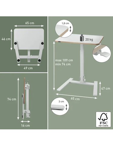 Scrivania Compatta pneumatica mobile pieghevole 65x46x74-109cm Leitz 65880001