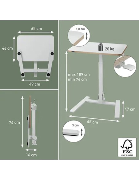 Scrivania Compatta pneumatica mobile pieghevole 65x46x74-109cm Leitz 65880001
