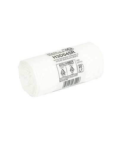 30 Rotoli sacchi rifiuti 20L 45x55cm 15my HDPE bianco Bio Extrusion H3D045R
