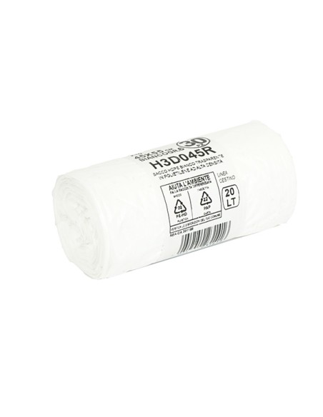 30 Rotoli sacchi rifiuti 20L 45x55cm 15my HDPE bianco Bio Extrusion H3D045R