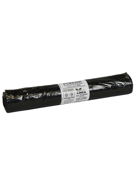 10 Rotoli sacchi rifiuti PCR 110L 72x110cm 30gr nero Bio Extrusion PCR030K