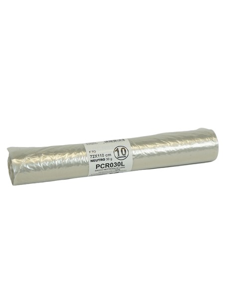 10 Rotoli sacchi rifiuti PCR 110L 72x110cm 30gr neutro Bio Extrusion PCR030L