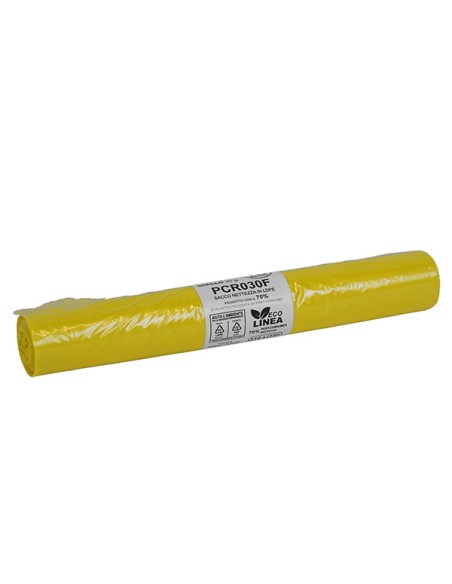 10 Rotoli sacchi rifiuti PCR 110L 72x110cm 30gr giallo Bio Extrusion PCR030F