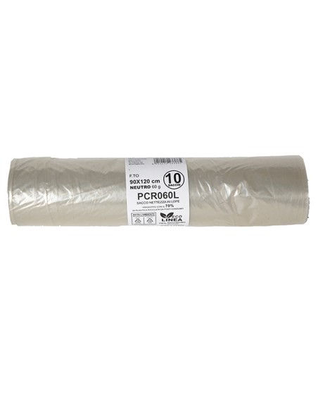 10 sacchi rifiuti PCR 120L 90x120cm 60gr neutro Bio Extrusion PCR060L Bio Extrusion SACCHI RIFIUTI