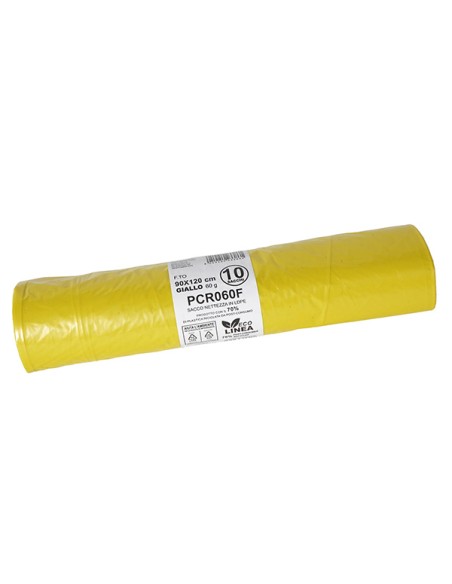 10 Rotoli sacchi rifiuti PCR 120L 90x120cm 60gr giallo Bio Extrusion PCR060F